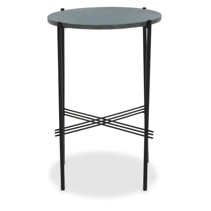 Mandoli Side Table, Black Metal Frame, Green Round Marble Top