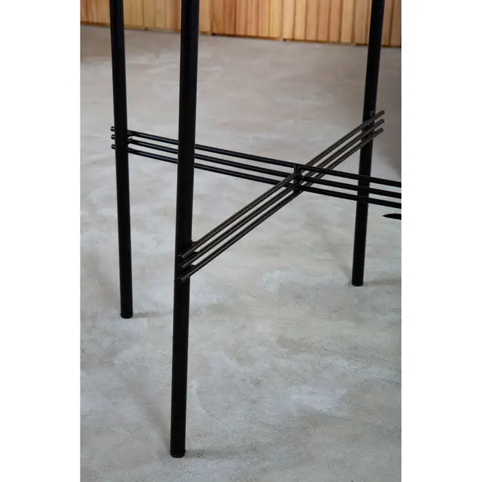 Mandoli Side Table, Black Metal Frame, Green Round Marble Top