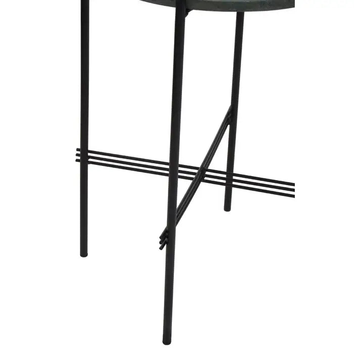 Mandoli Side Table, Black Metal Frame, Green Round Marble Top