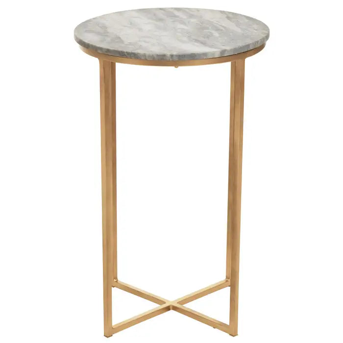 Mandoli Side Table, Gold Metal Frame, White Marble Top