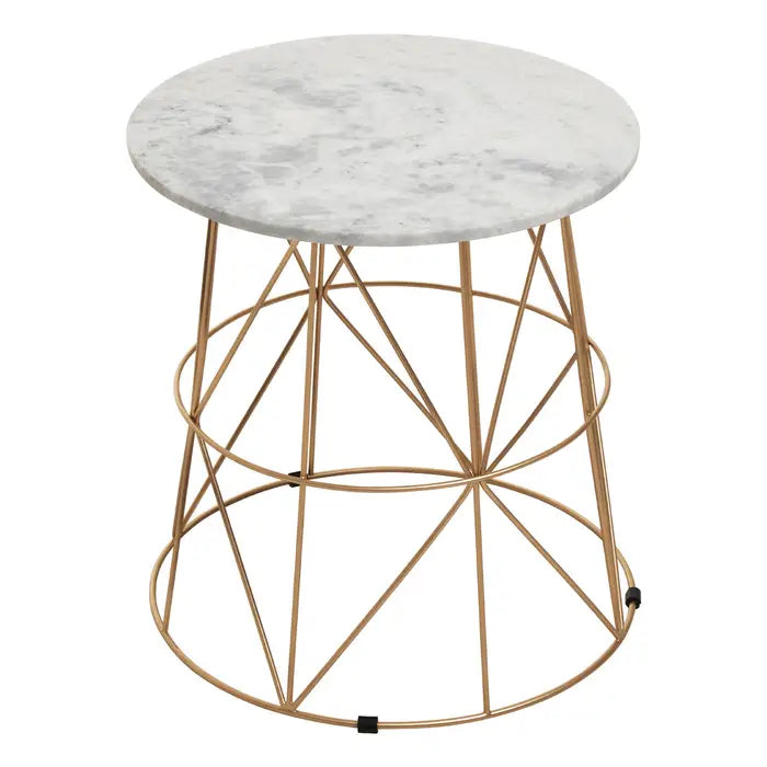 Mandoli Side Table, Gold Metal Frame, White Marble Top