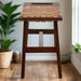 Mid-Century Teak Wood & Hand-Woven Tan Leather Stool/Bench