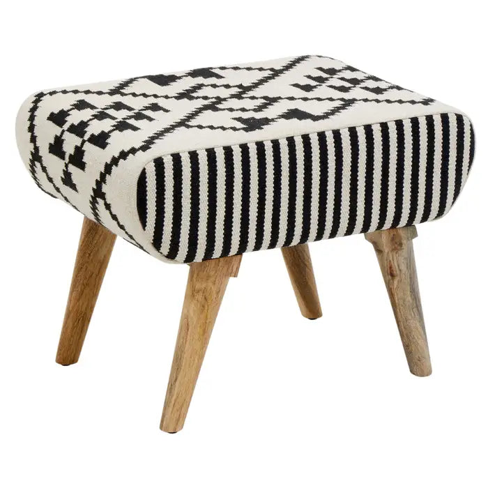 Black & Off White Berber Style Footstool