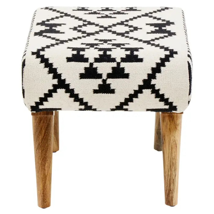 Black & Off White Berber Style Footstool