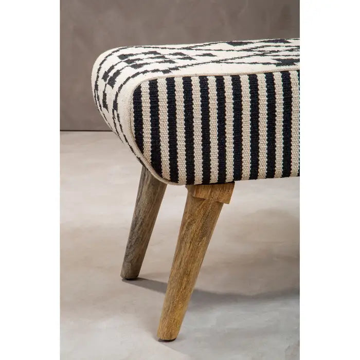 Black & Off White Berber Style Footstool