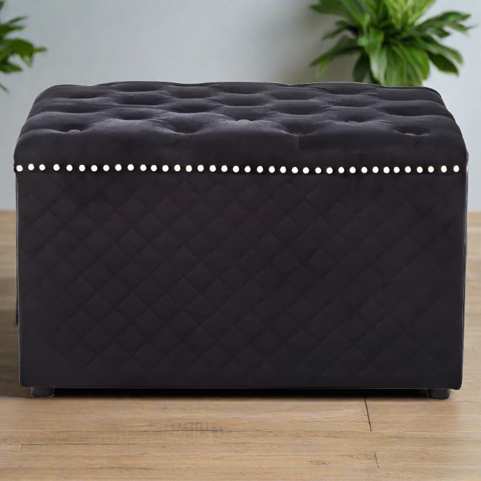 Zamora Square Black Velvet Ottoman