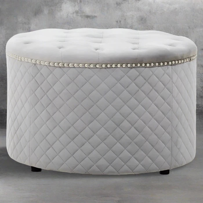 Zamora Round Grey Velvet Ottoman