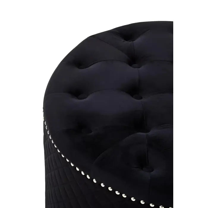 Zamora Round Black Velvet Ottoman