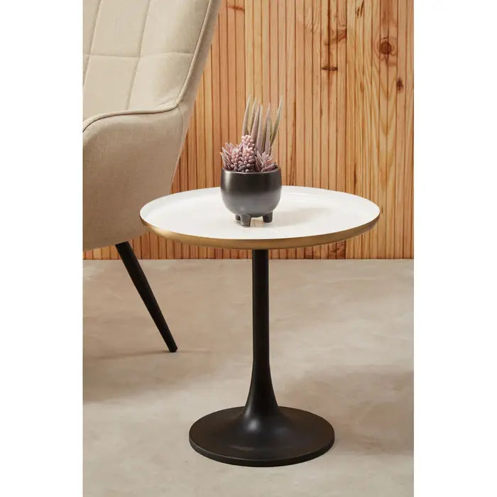 Side Table, Black Column Base, Round Top