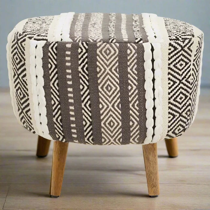 Berber Style Grey & White Footstool