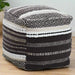 Grey and White Cotton Pouffe with Geometric Patterns