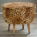  Luxe Leopard Print Cotton Stool with Mango Wood Frame