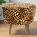  Luxe Leopard Print Cotton Stool with Mango Wood Frame