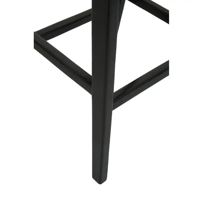 Black Teak Wood and Leather Stool