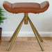 Tan Leather Padded Footstool with Gold Iron Base