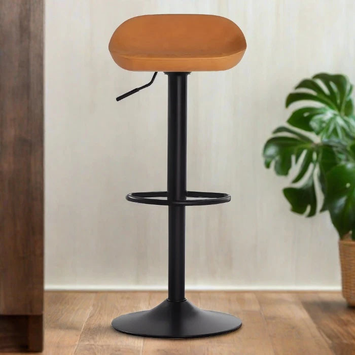 Dalston Bar Stool, Caramel Leather, Black Metal, S/2