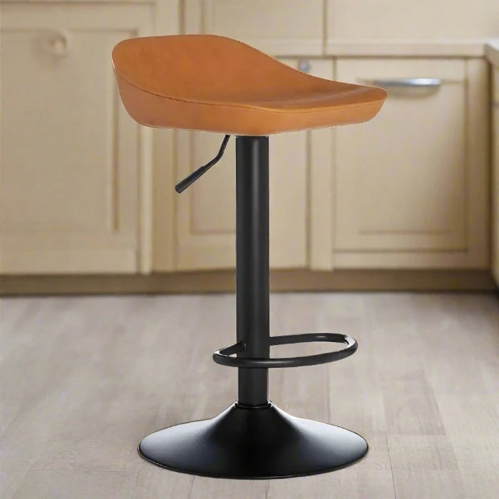 Dalston Bar Stool, Caramel Leather, Black Metal, S/2