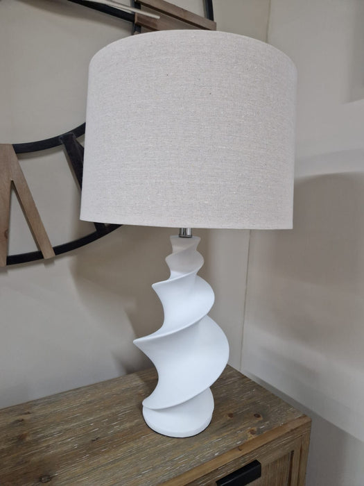 Modern White Swirl Ceramic Table Lamp with Linen Shade - 68cm