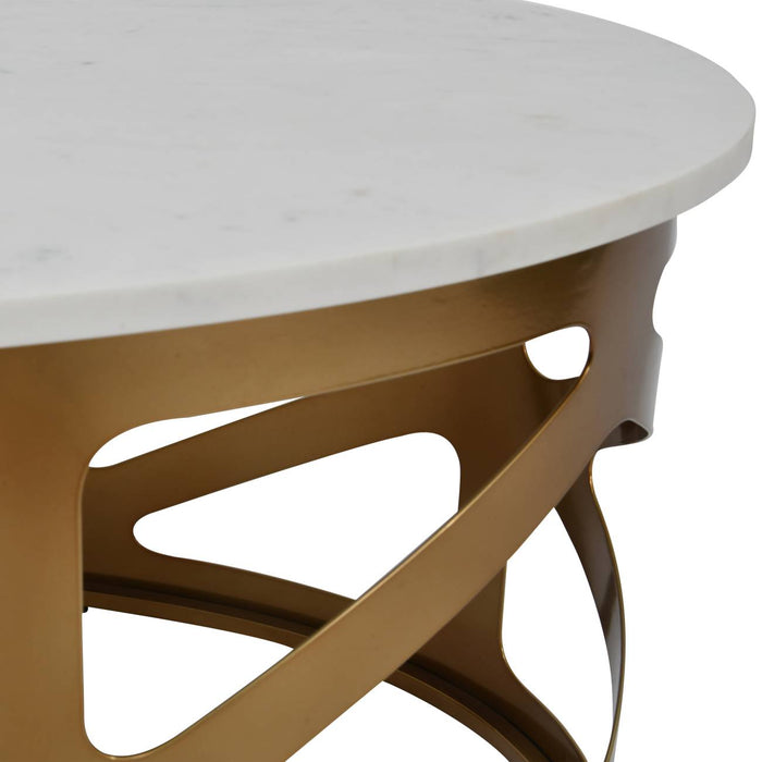 Metropolitan Contemporary Coffee Table, Satin Bronze Finish, Off-White Marble