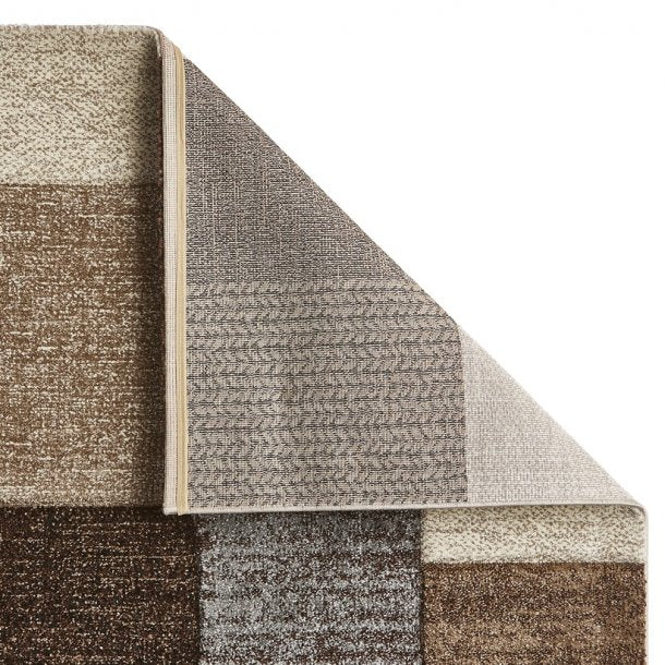 Contemporary Beige & Grey Block Pattern Rug – Multi-Texture Design – Multiple Sizes