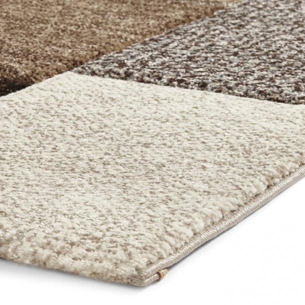 Contemporary Beige & Grey Block Pattern Rug – Multi-Texture Design – Multiple Sizes