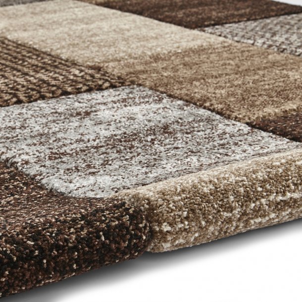 Contemporary Beige & Grey Block Pattern Rug – Multi-Texture Design – Multiple Sizes