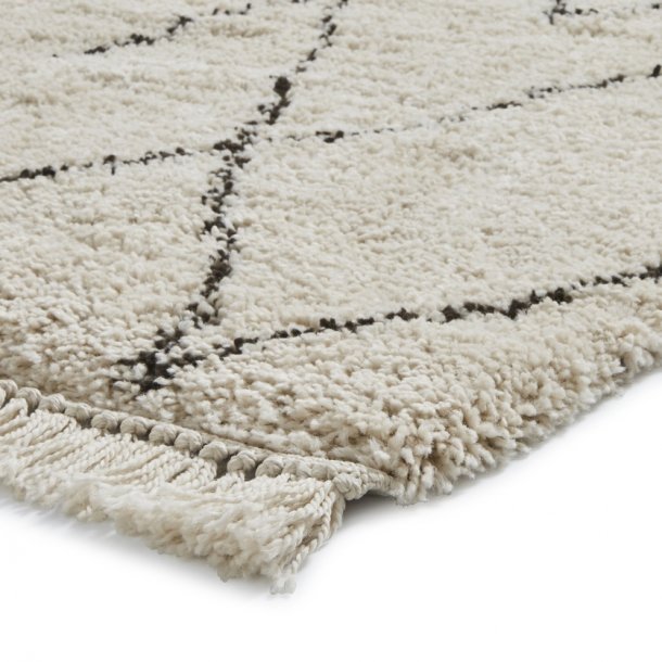 Elegant Beige Shaggy Rug with Diamond Pattern - Moroccan Style - Multiple Sizes