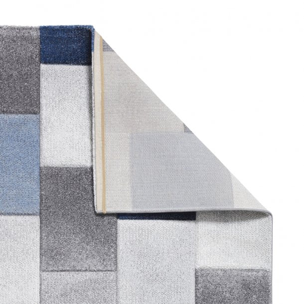 Stylish Grey & Blue Patchwork Rug – Textured Modern Design – Multiple Sizes