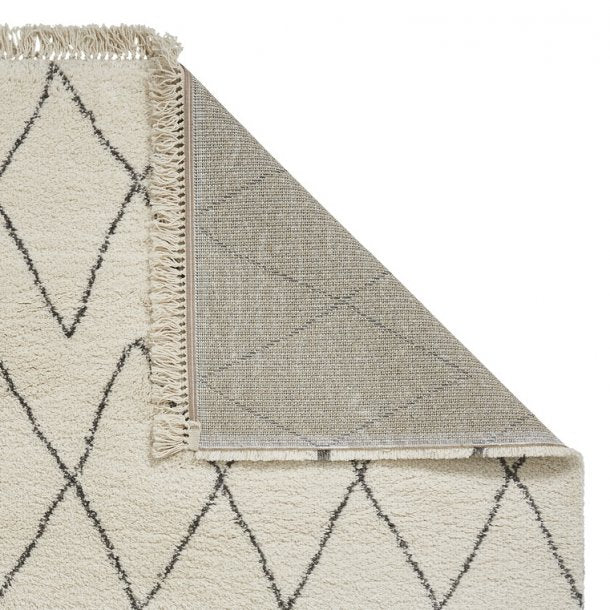  Elegant Cream & Grey Diamond Pattern Area Rug - Luxurious Texture - Multiple Sizes