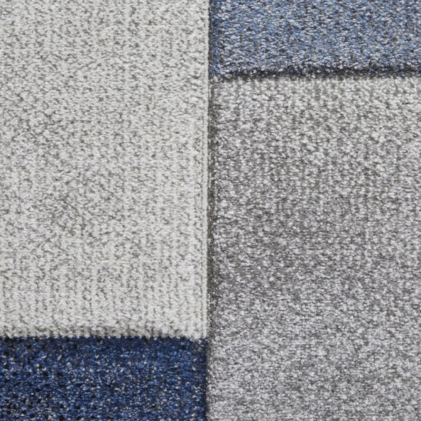 Stylish Grey & Blue Patchwork Rug – Textured Modern Design – Multiple Sizes