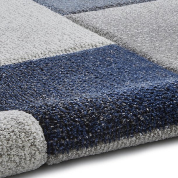 Stylish Grey & Blue Patchwork Rug – Textured Modern Design – Multiple Sizes