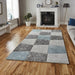  Elegant Grey & Blue Patchwork Rug – Modern Geometric Design for Living Spaces – Multiple Sizes