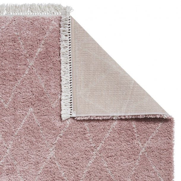 Elegant Rose Shaggy Area Rug with Tassel Detailing – Soft Blush Tones – Multiple Sizes