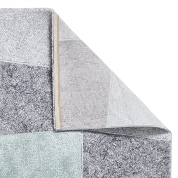  Elegant Grey & Green Patchwork Rug – Contemporary Geometric Design – Multiple Sizes