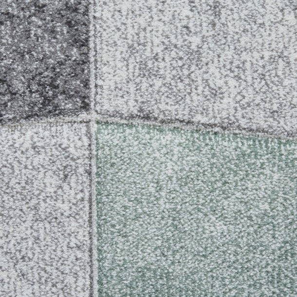 Elegant Grey & Green Patchwork Rug – Contemporary Geometric Design – Multiple Sizes