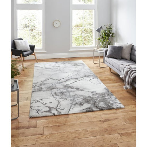 Elegant Ivory & Silver Marble-Effect Area Rug – Modern Design in Multiple Sizes