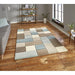 Stylish Beige & Blue Patchwork Block Rug – Multi-Tonal Design – Multiple Sizes