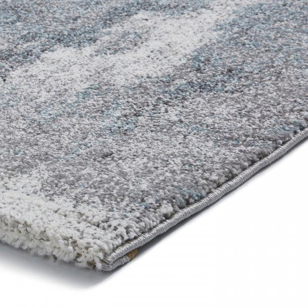 Elegant Distressed Ivory & Blue Area Rug – Abstract Pattern – Multiple Sizes