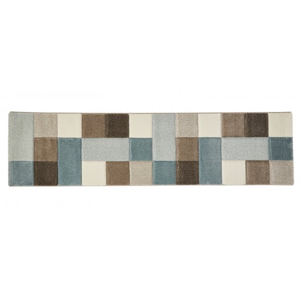 Stylish Beige & Blue Patchwork Block Rug – Multi-Tonal Design – Multiple Sizes