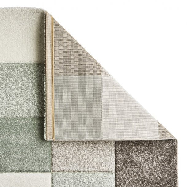 Elegant Beige & Green Block Pattern Rug – Multi-Texture Modern Design – Multiple Sizes