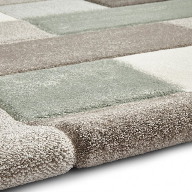 Elegant Beige & Green Block Pattern Rug – Multi-Texture Modern Design – Multiple Sizes