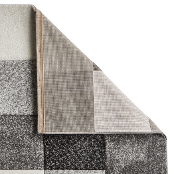 Sophisticated Grey Geometric Patchwork Rug – Modern Rectangular Design – Multiple Sizes