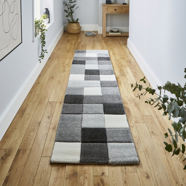 Sophisticated Grey Geometric Patchwork Rug – Modern Rectangular Design – Multiple Sizes