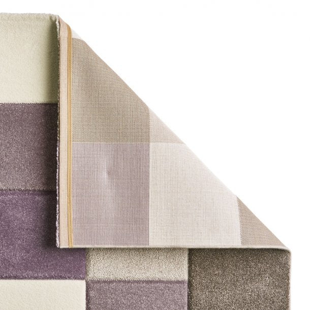 Elegant Beige & Purple Patchwork Rug – Modern Block Design – Multiple Sizes