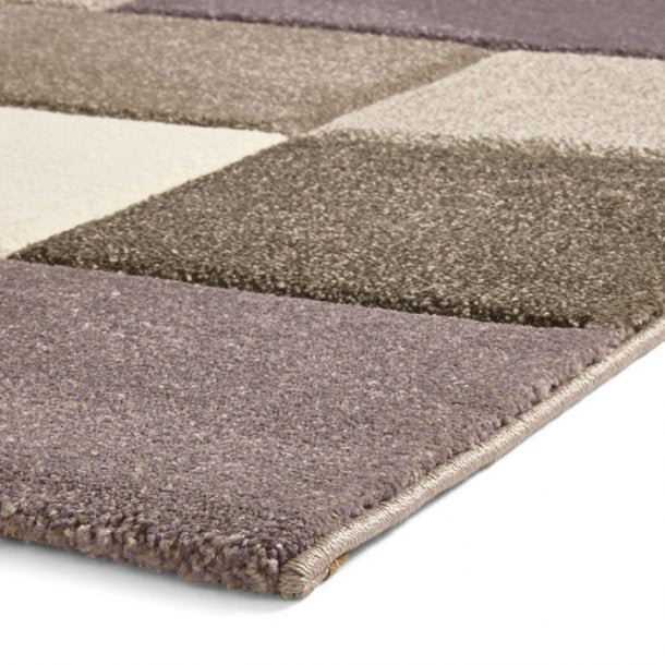 Elegant Beige & Purple Patchwork Rug – Modern Block Design – Multiple Sizes