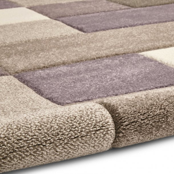 Elegant Beige & Purple Patchwork Rug – Modern Block Design – Multiple Sizes