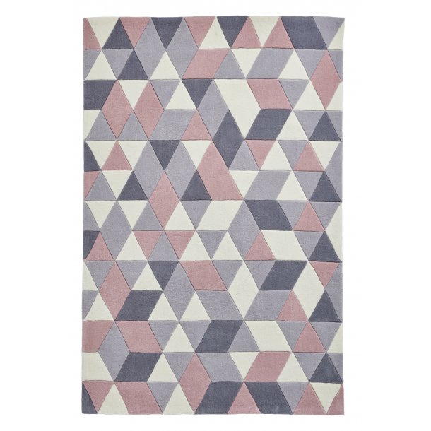 Elegant Grey & Rose Geometric Wool Rug – Luxurious Wool Blend – Multiple Sizes