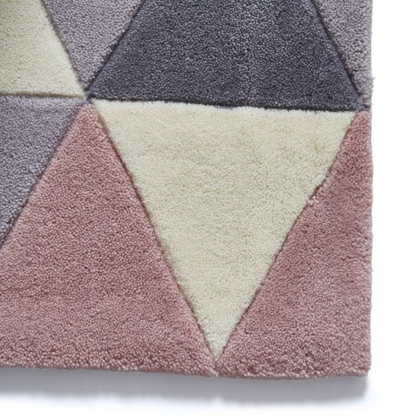 Elegant Grey & Rose Geometric Wool Rug – Luxurious Wool Blend – Multiple Sizes