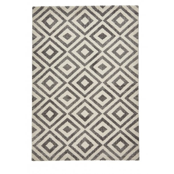 Modern Grey & White Diamond Pattern Area Rug – Geometric Design – Multiple Sizes