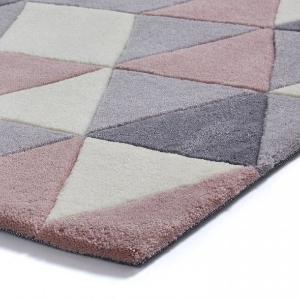 Elegant Grey & Rose Geometric Wool Rug – Luxurious Wool Blend – Multiple Sizes